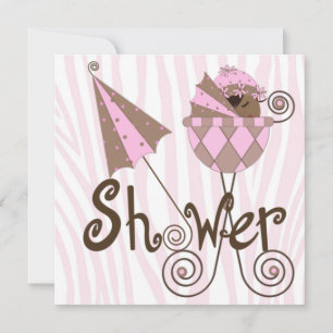 Convites Chuva de Bebê Menina Zebra Rosa Marrom