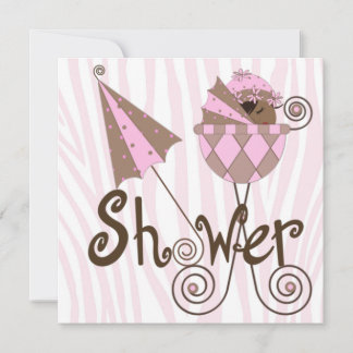 Convites Chuva de Bebê Menina Zebra Rosa Marrom