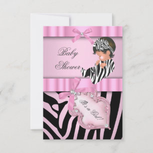 Convites Chuva de Bebê Menina Zebra Rosa preto