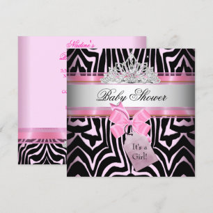 Convites Chuva de Bebê Menina Zebra Rosa Princesa Preta
