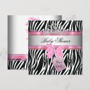 Convites Chuva de Bebê Menina Zebra Rosa Princesa Preta