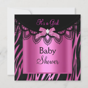 Convites Chuva de Bebê Menina Zebra Rosa Quente Preto