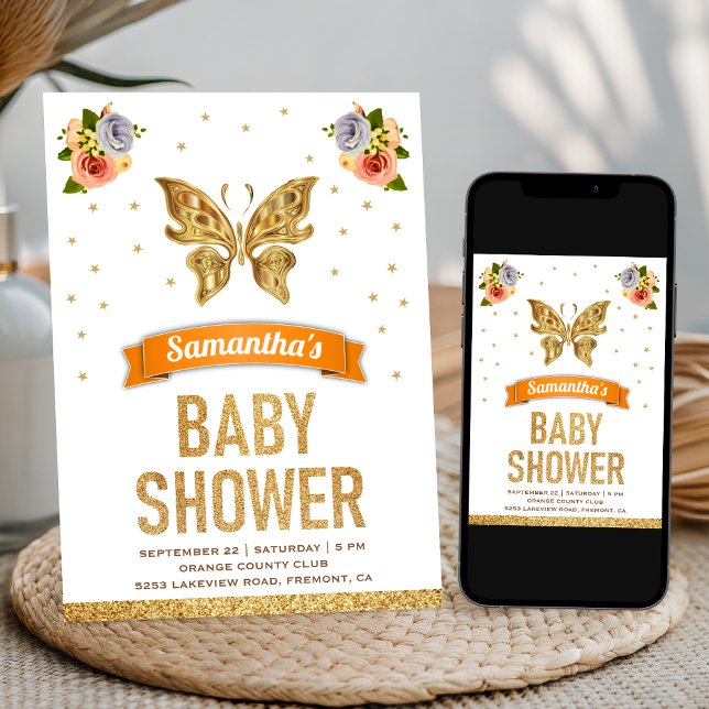Convites Chuva de Bebê Meninas Borboleta Floral Doce Fofa D (Criador carregado)