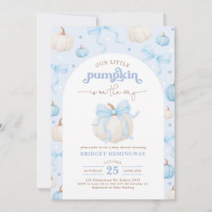 Convites Chuva de Bebê Menino Abóbora Azul e Branco