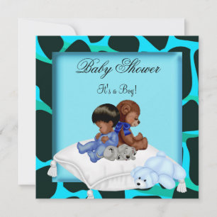 Convites Chuva de Bebê Menino Afro-Americano Urso Animal