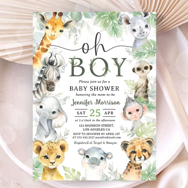 Convites Chuva de Bebê Menino Animais de Safari na Selva (Criador carregado)
