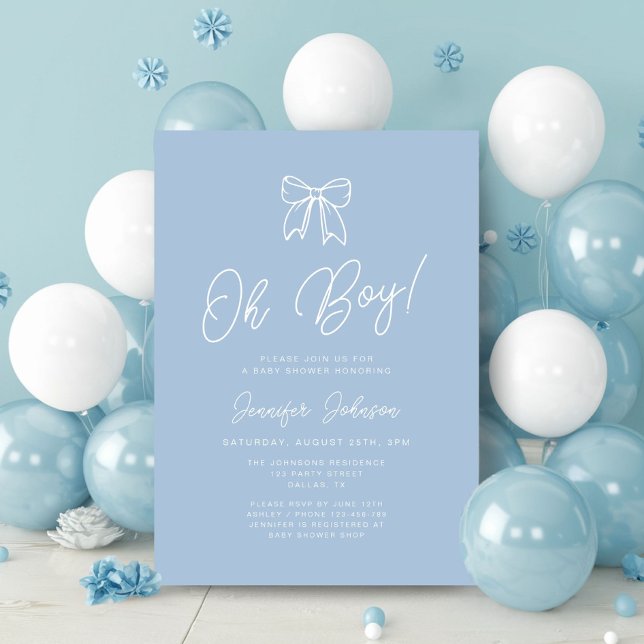Convites Chuva de Bebê Menino Arco Coquete Azul Bebê (Cute Blue Coquette Bow Boy Baby Shower Invitation)