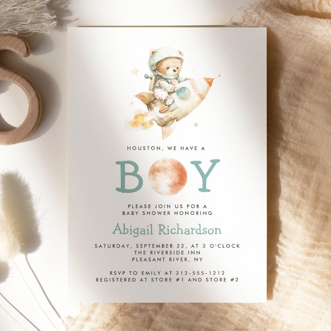 Convites Chuva de Bebê Menino Astronauta Urso Teddy Fofo (Criador carregado)