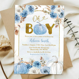 Convites Chuva de Bebê Menino Azul Boho Dourado Abóbora Out