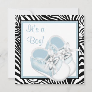 Convites Chuva de Bebê Menino Azul Branco Zebra Azul