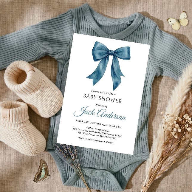 Convites Chuva de Bebê Menino Azul Chic Simples Elegante (Criador carregado)