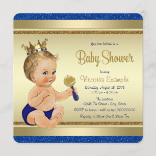 Convites Chuva de Bebê Menino Azul e Dourado Príncipe Bebê