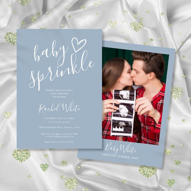 Convites Chuva de Bebê Menino Azul Empoeirado Foto (Dusty Blue Baby Boy Baby Sprinkle Shower Photo Invitation)