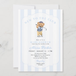 Convites Chuva de bebê menino azul golfe novato no clube