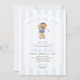 Convites Chuva de bebê menino azul golfe novato no clube