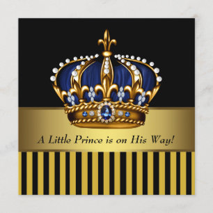 Convites Chuva de Bebê Menino Azul Marinho Preto e Dourado 