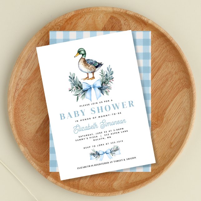 Convites Chuva de Bebê Menino Azul Pato-real Chuveiro de Be (Blue Baby Boy Mallard Duck Baby Shower Invitation)