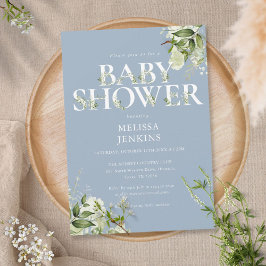 Convites Chuva de Bebê Menino Azul Poeira Folhagem