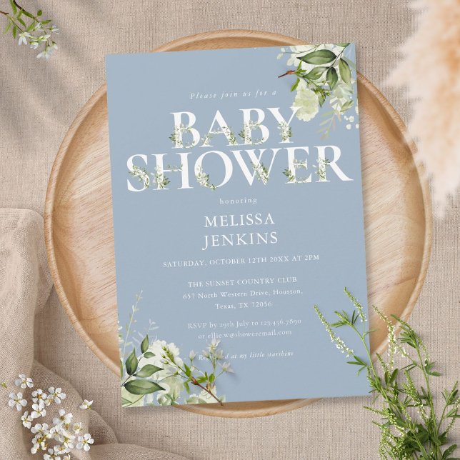 Convites Chuva de Bebê Menino Azul Poeira Folhagem (Criador carregado)