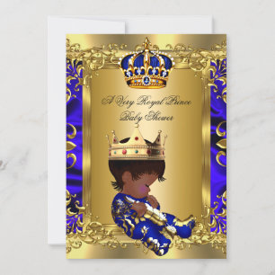 Convites Chuva de Bebê Menino Azul Real Príncipe Dourado 2