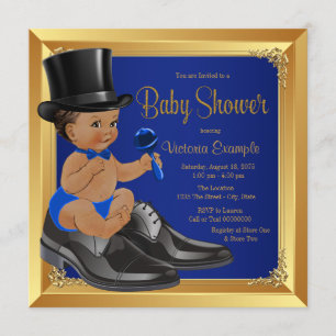 Convites Chuva de Bebê Menino Azul Royal Étnico