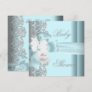 Convites Chuva de Bebê Menino Azul Turquesa Cinza Branco Re