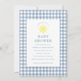 Convites Chuva de Bebê Menino Azul Xadrez Bebê Menino Sol A