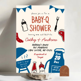 Convites Chuva De Bebê Menino BaByQ Minimalista Desenhada À