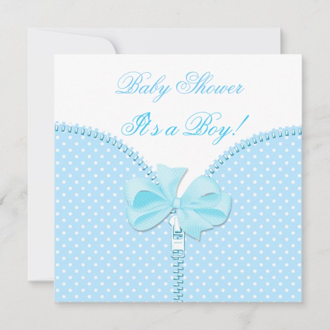 Convites Chuva de Bebê Menino Bebê Azul Branco Pontos Polka (Frente)