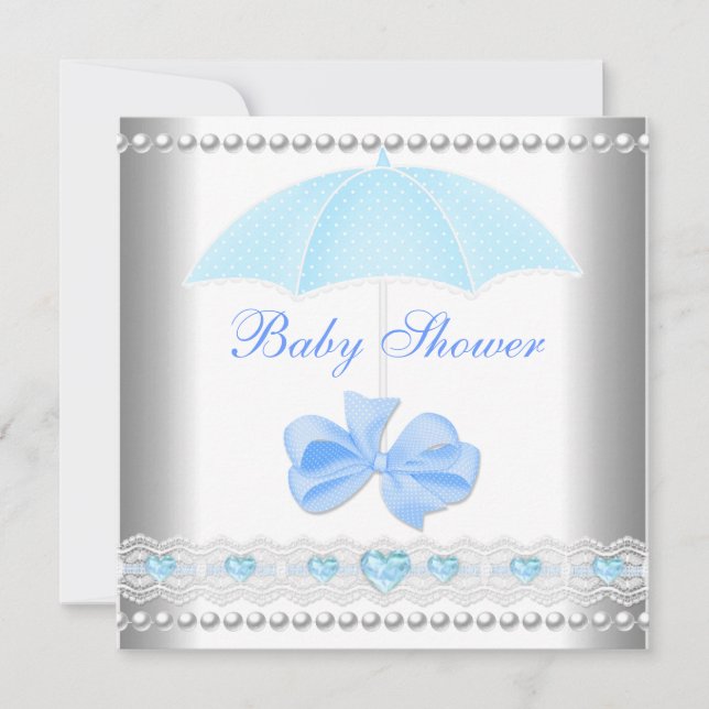 Convites Chuva de Bebê Menino Bebê Azul Guarda-chuva (Frente)