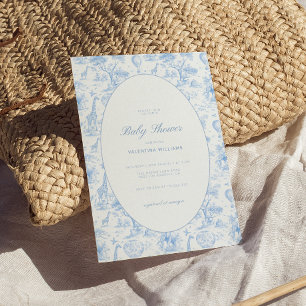 Convites Chuva de Bebê Menino Blue Safari Toile De Jouy