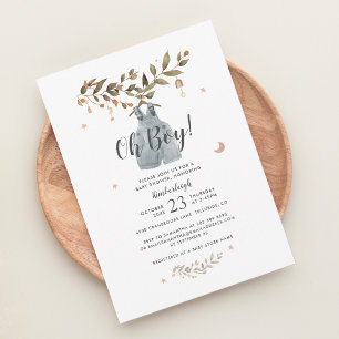 Convites Chuva de Bebê Menino Boho Aquarela Botânica
