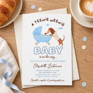 Convites Chuva de Bebê Menino Cachorrinho Dachshund Azul