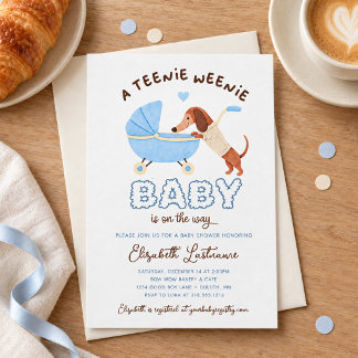 Convites Chuva de Bebê Menino Cachorrinho Dachshund Azul