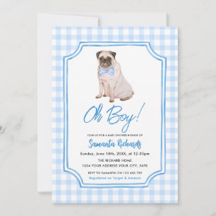 Convites Chuva de Bebê Menino Cachorro Xadrez Azul