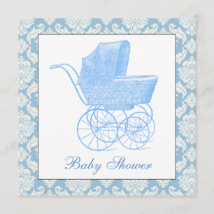 Convites Chuva de Bebê Menino Carruagem Azul Vintage