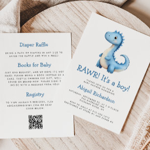 Convites Chuva de Bebê Menino Código QR Dinossauro Azul Fof