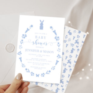 Convites Chuva de bebê menino coelho azul da Páscoa floral 