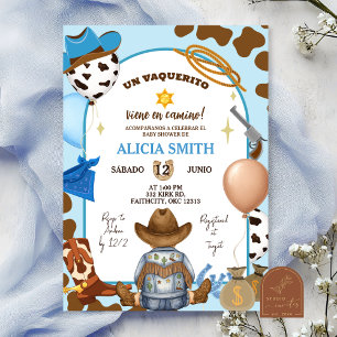 Convites Chuva de Bebê Menino Cowboy Azul Espanhol