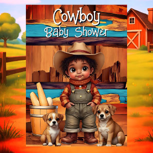 Convites Chuva de Bebe Menino Cowboy Fofo Etnico Cachorros 