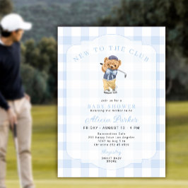 Convites Chuva de bebê menino de xadrez azul golfe novato n