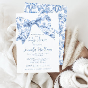 Convites Chuva de Bebê Menino Doce Arco de Toile Azul Franc