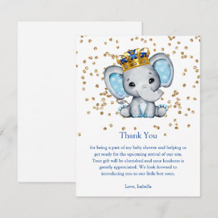 Convites Chuva de Bebê Menino Elefante Azul Dourado Príncip