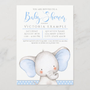 Convites Chuva de Bebê Menino Elefante Cinza Azul