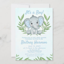 Chuva de Bebê Menino Elefante com Vegetação Modern