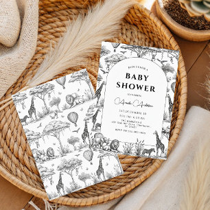 Convites Chuva de bebê menino em Toile De Jouy Safari preto