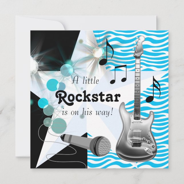 Convites Chuva de Bebê Menino Estrela do Rock Zebra Azul Tu (Frente)