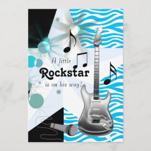 Convites Chuva de Bebê Menino Estrela do Rock Zebra Azul Tu