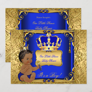 Convites Chuva de Bebê Menino Étnico Azul Real Dourado