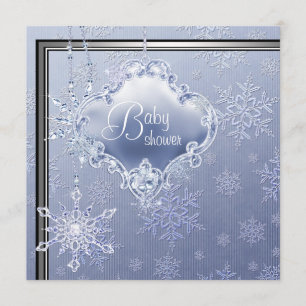 Convites Chuva de Bebê Menino Floco de Neve Azul Prateado E